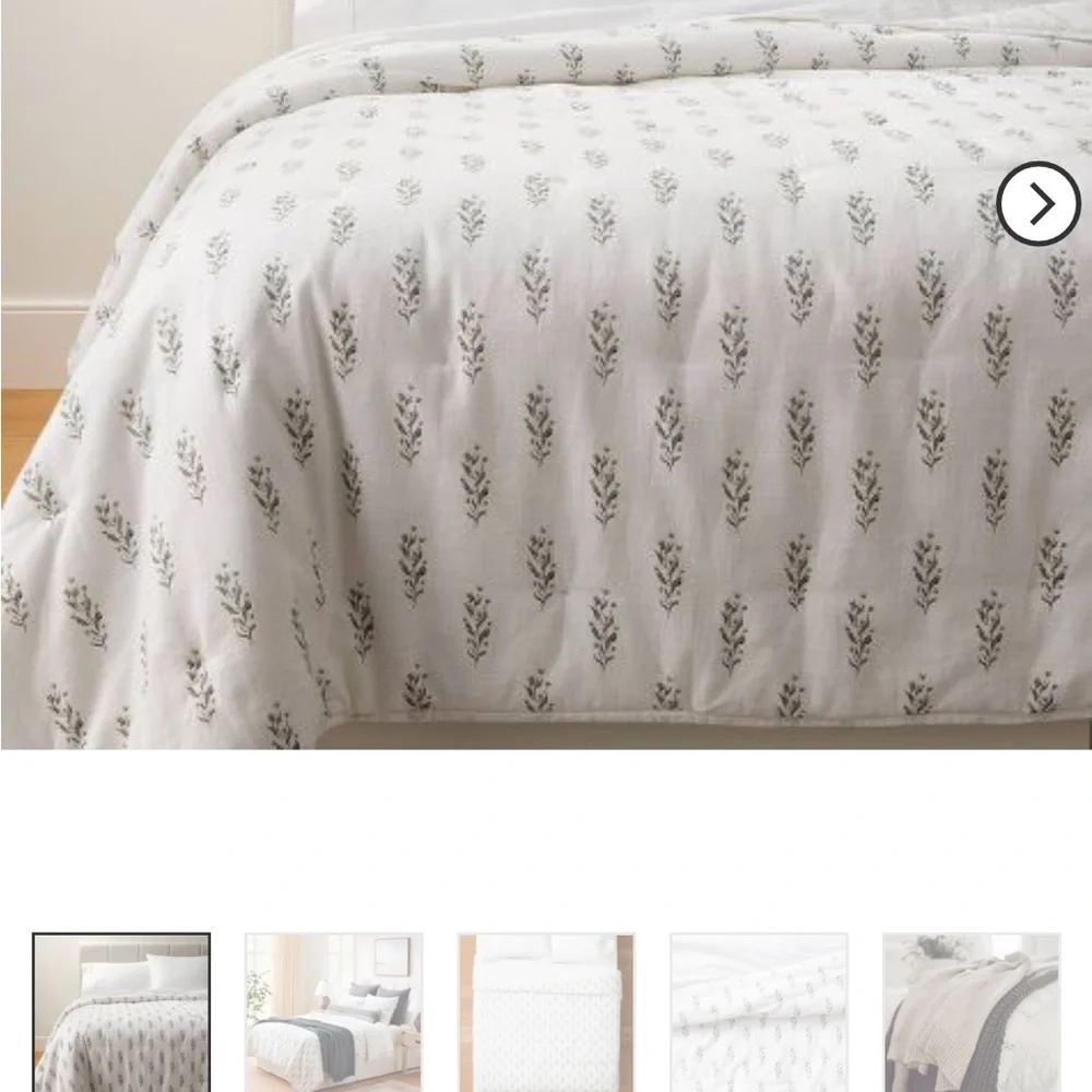 Lofty Cotton Slub Wood Block Floral Quilt White Studio McGee designed